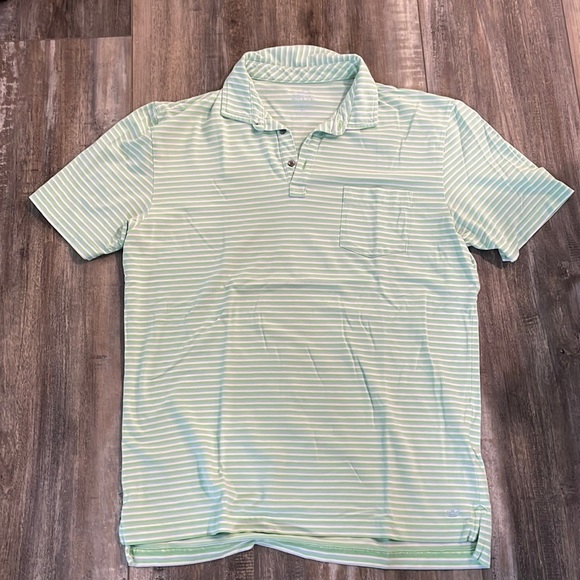 Peter Millar Other - Peter Millar Crown Seaside Wash Stretch Polo Golf Shirt Green Striped Pocket